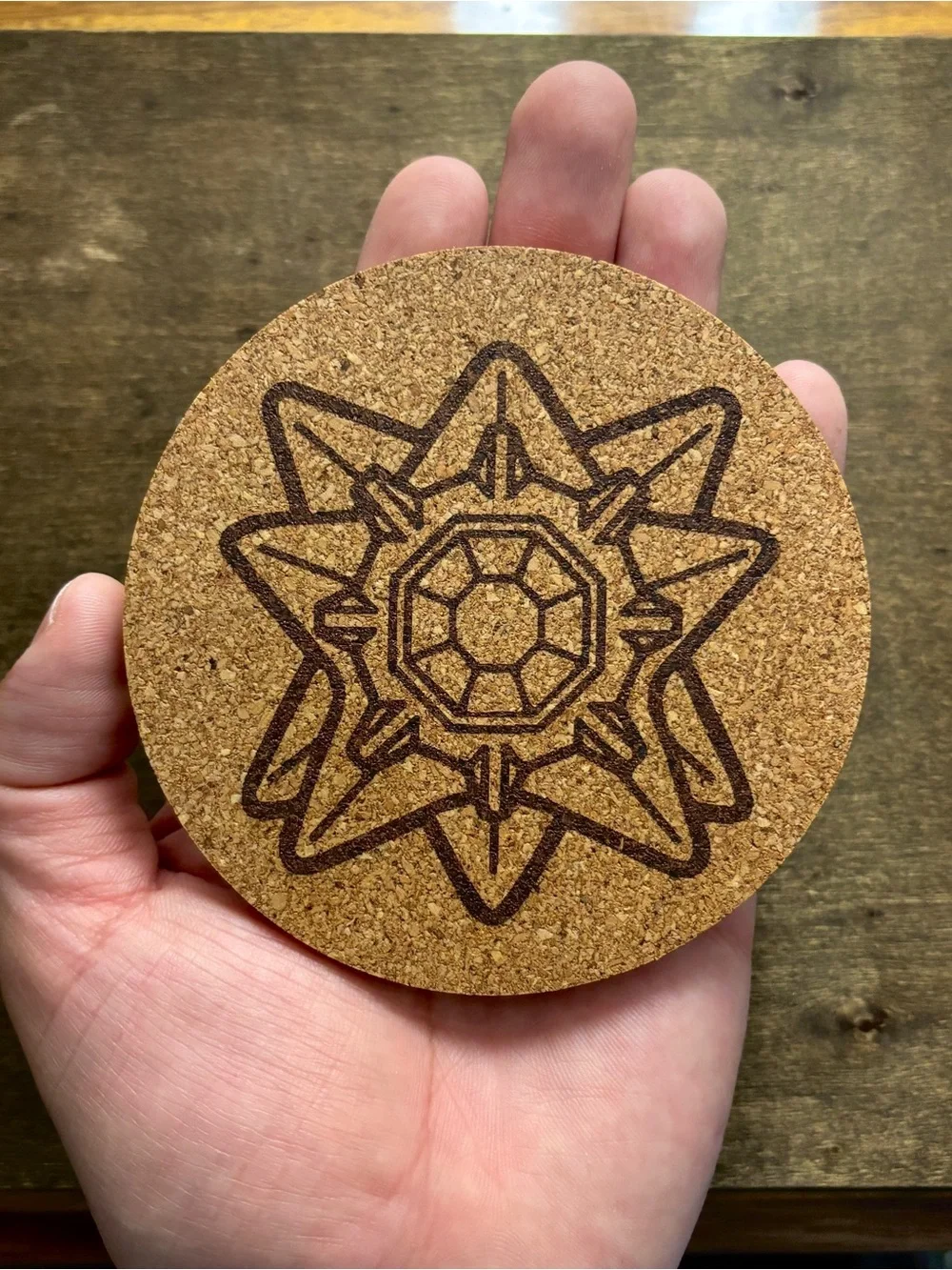 Pokemon Starmie Face Laser Engraved Cork Coaster